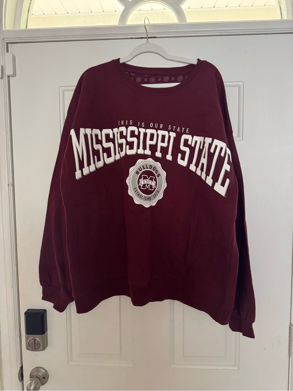 Pressbox Maroon Crewneck Sweatshirt with Printed Inner Neck Pattern
